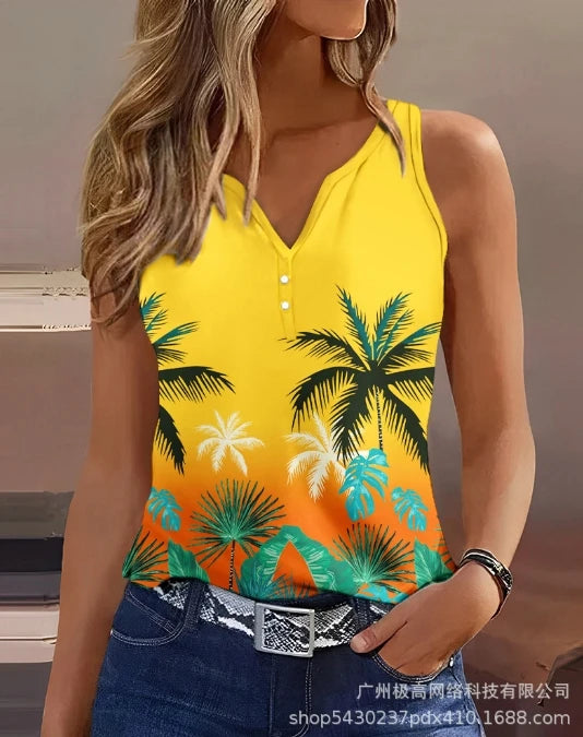2024 Women's New Fashion Printed Casual Tank Top Gradient Color Printed Sleeveless Casual Camisole Tank Top T-Shirt for Women