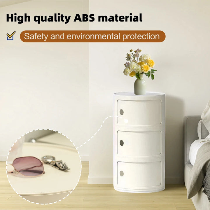 2/3 Layer Nordic Round Bedside Table Bedroom Small Side End Table Plastic Storage Cabinet for Living Room Bedroom