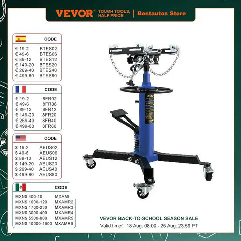 VEVOR Car Lift Jack Hydraulic Telescopic Transmission Jack Floor Jack Stand with Foot Pedal 360° Swivel Wheel Garage Lift Hoist