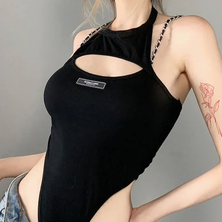 Hollow Out Sexy Bodysuit Lingerie Black Off Shoulder Bustier Hanging Neck Body Feminino Sleeveless Fashion Trends Women Clothing