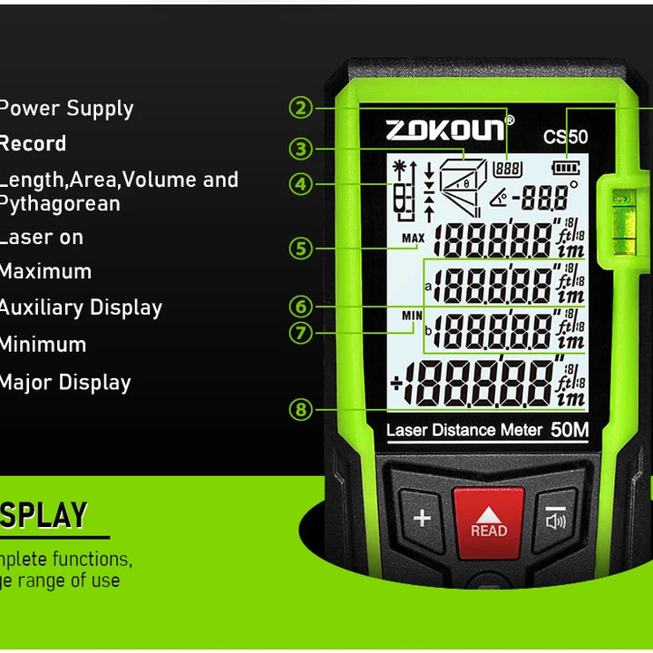 Zokoun shockproof 50/70/100m laser distance meter electronic ruler laser tape Area Volume Pythagorean digital rangefinder