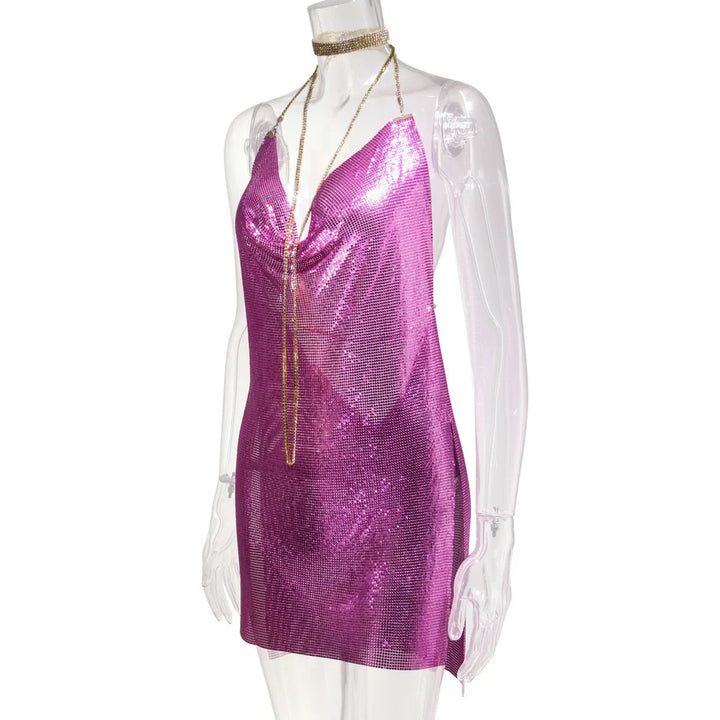 Sexy see through Chain Sequin summer dress women backless mini birthday party dress night club outfits evening dresses vestidos