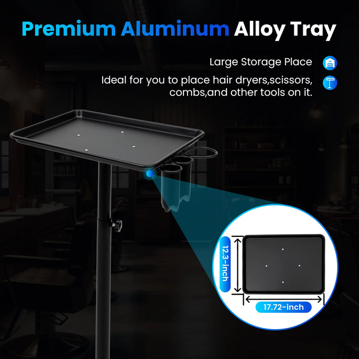 Professional Aluminum Salon SPA Rolling Cart Medical Tattoo Mobile Trolley Hair Instrument Service Tray Black/Silver