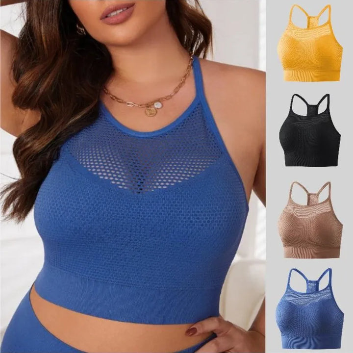 Workout Seamless Breathable Gym Bras Mesh Padded Sports Bra Women Backless Push Up Fitness Hollow Out Top Yoga Bras Crop Top