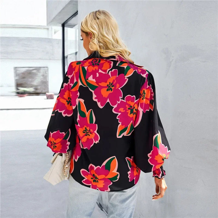 Fashionable Long Sleeve Printed Versatile Shirt For Women Autumn European And American Style Commuting Top With Button