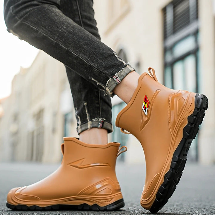 Men's Waterproof Rain Bootssingle Shoes Wear-resistant Mid-tube Rain Boots=Buataisí Báistí Na Bhfear=botas De Lluvia Para Hombre