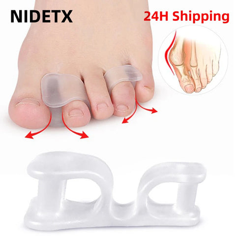 2pcs=1pair Silicone Gel Straightener Two Hole Toe Separator Fingers Protector Bunion Adjuster Hallux Valgus Foot Care Pedicure