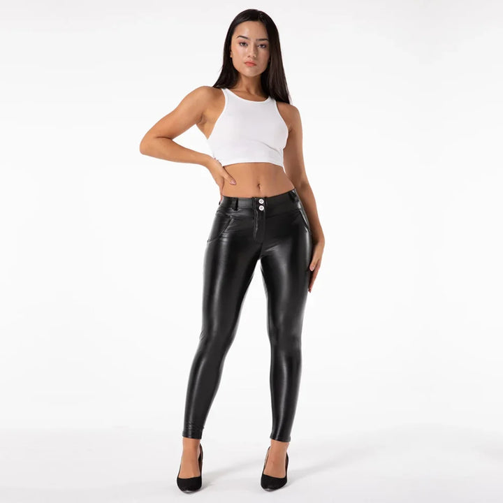 Shascullfites Melody Black Faux Leather Pants Womens Shape Pants Tall Leather Jeans Bright Leggings with Fleece Dropshipping