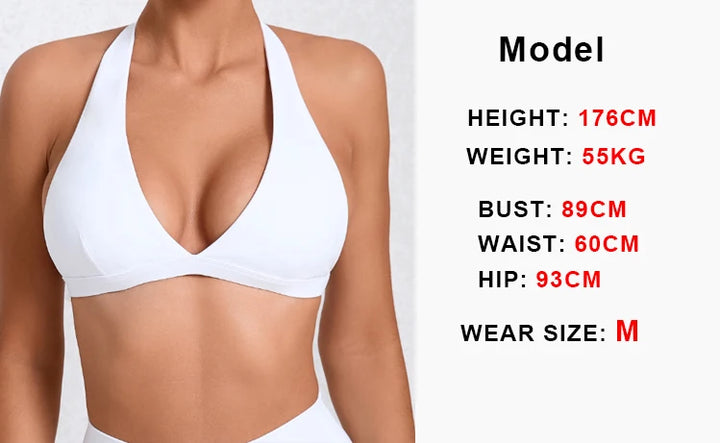 Sexy V-neck Sport Bra Women Underwear Sportswear Halter Backless Top for Fitness Yoga Wear Female Gym Active Bra with Cups White