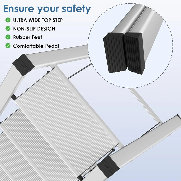 Aluminium 3-4 Step Ladder with Wide Steps Lightweight Folding Ladder Portable Slim Step Stool Safety Household Ladder Stepladder