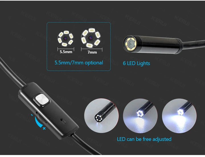 KERUI Android Endoscope Camera 2 IN1 Micro USB Type C Borescope Mini Camera Waterproof LED Car Inspection For HUAWEI XIAOMI PC