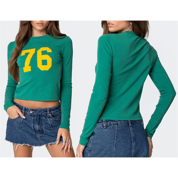 Women s Long Sleeve Crew Neck T-shirt with Vintage Floral Print and Ruffle Detail for Casual Chic Streetwear Style