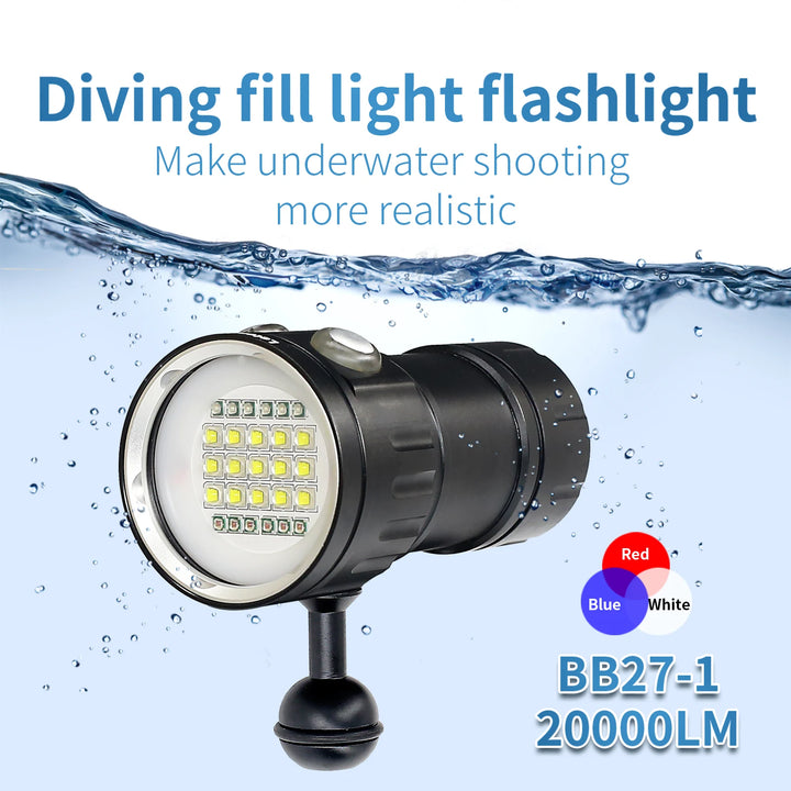 Professional Underwater 27 LED Photography Light Highlight Lamp 20000Lumens Diving Flashlight 100M Waterproof Video Camera torch