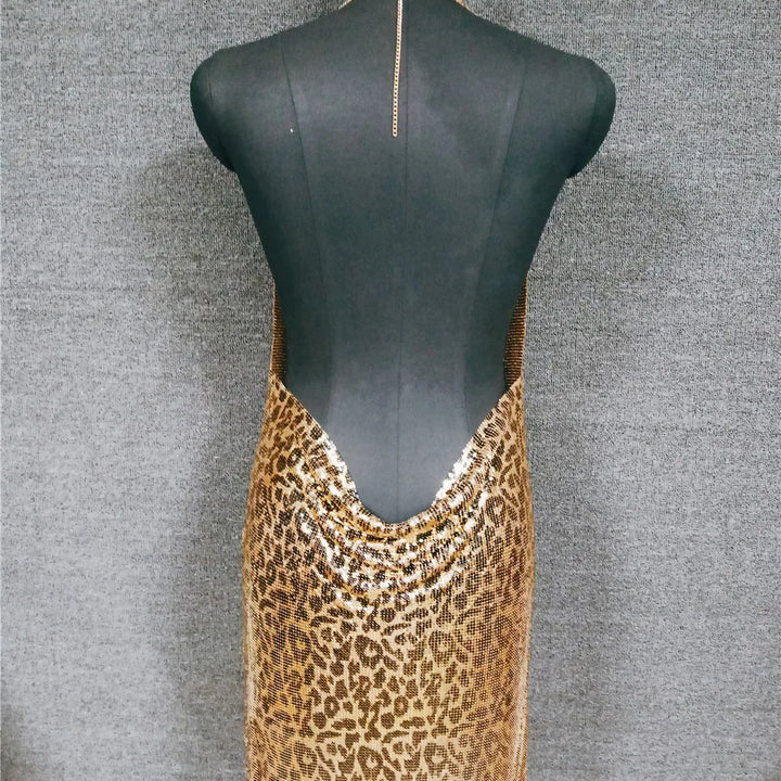 Glitter Metal Sequins Mini Dress Women Sexy Deep V Neck Backless Side Split Dress Rave Festival Nightclub Party Evening Dresses