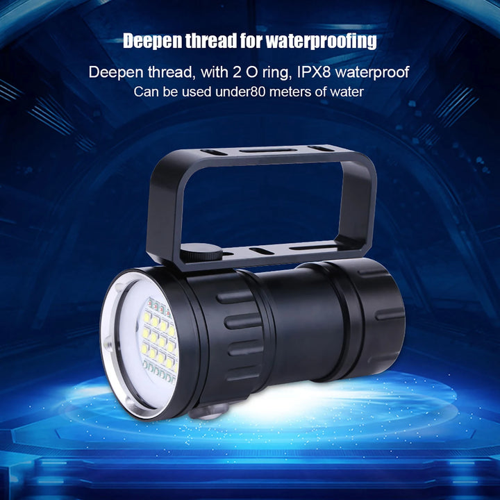 Camp Flashlight Underwater Flashlight Waterproof Lamp IPX8 18000lm 500M Flashlight Waterproof Lamp Light Underwater Outdoor Camp