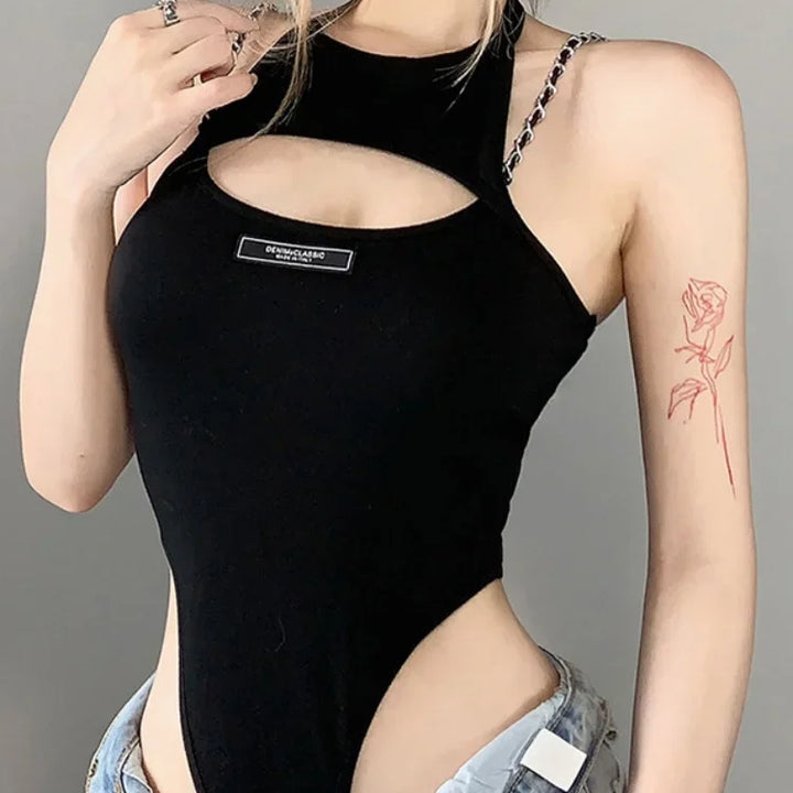 Hollow Out Sexy Bodysuit Lingerie Black Off Shoulder Bustier Hanging Neck Body Feminino Sleeveless Fashion Trends Women Clothing