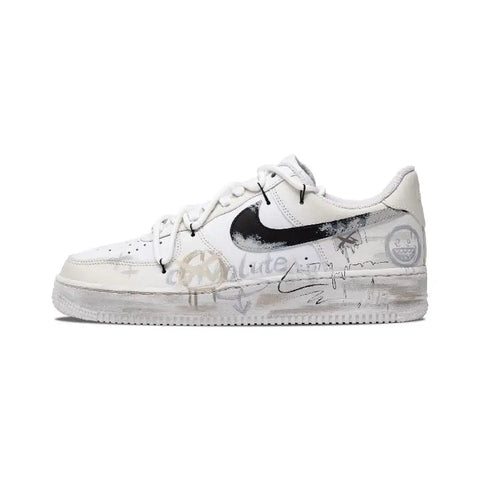 【Customize】Nike Air Force 1 Skateboarding Shoes Women's Low-top Grey/white/yellow Sneakers shoes DD8959-100