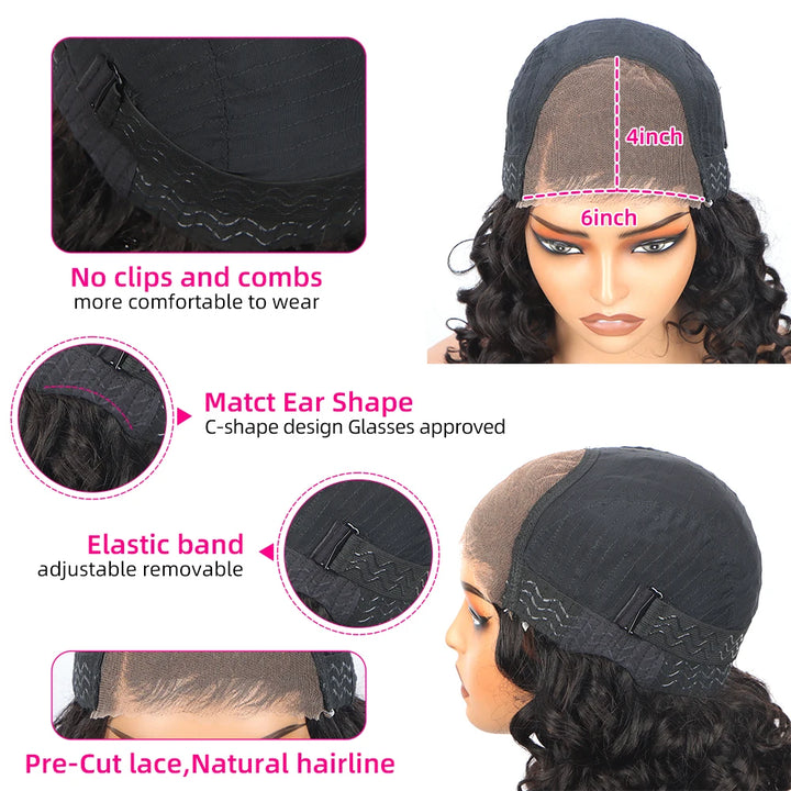Body Wave Short Bob Wigs 4x6 Glueless Wig 200% Brazilian Water Wave Lace Frontal Human Hair Wigs Closure Wig For Women
