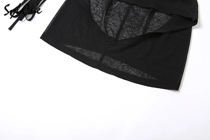 nibber 2024 Summer High Street Travel Cool Confident Black Mysterious Sexy Open Avant-garde Sexy Hot Cool Women's Hooded Dress