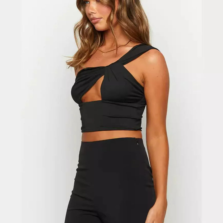 Women's Spicy Girl Sexy One Shoulder Tight Hollow Open Back Short Top Bar Nightclub 2024 New Edition