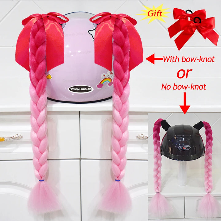 2pcs/pair New Motorcycle Helmet Braids Woman Braids Wig For Motorbike Helmets 164 colors Twist Dual Pigtail Ponytail With Sucker