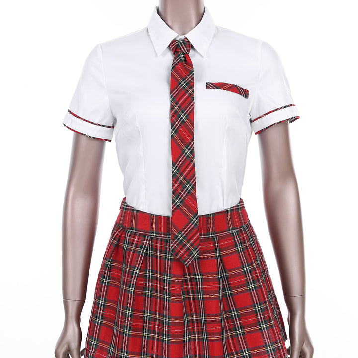 Women School Girls Uniform Set Cosplay Costume Tie Top Shirt with Plaid Skirt Cheerleader Uniform Cheerleading Costume