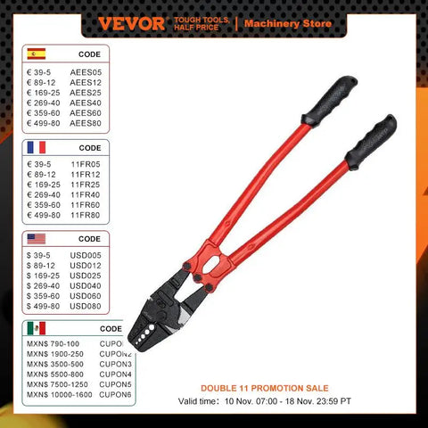 VEVOR 24/30Inch Wire Rope Swager Crimper Tool Insulated Handle Aluminum Copper Cable Fishing Dual Sleeves Cutter Crimping Pliers