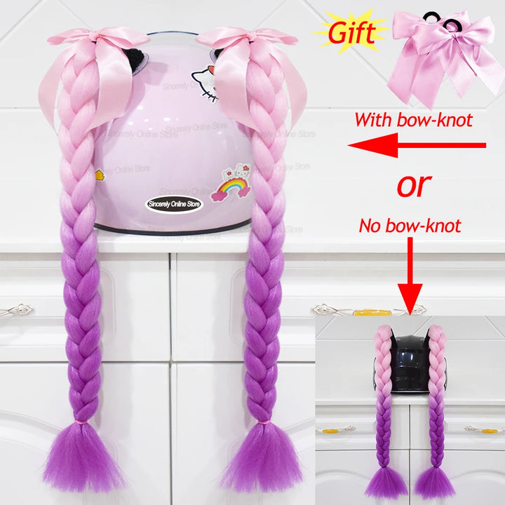 2pcs/pair New Motorcycle Helmet Braids Woman Braids Wig For Motorbike Helmets 164 colors Twist Dual Pigtail Ponytail With Sucker