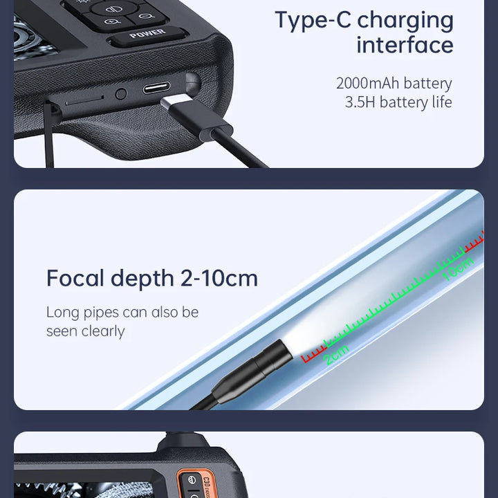 Industrial Endoscope Camera 8mm HD1080P 4.3inch IPS Screen 1080P Pipe Inspection Camera for Car Repair IP67 Waterproof 8 LEDS