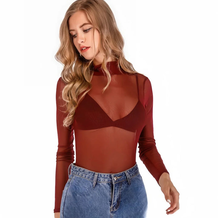 NEWJOINFUN Plus Size See Through Long Sleeve Black Bodysuits TOPS for Women Sheer Lingerie Sexy Nightclub Party summer Clothing