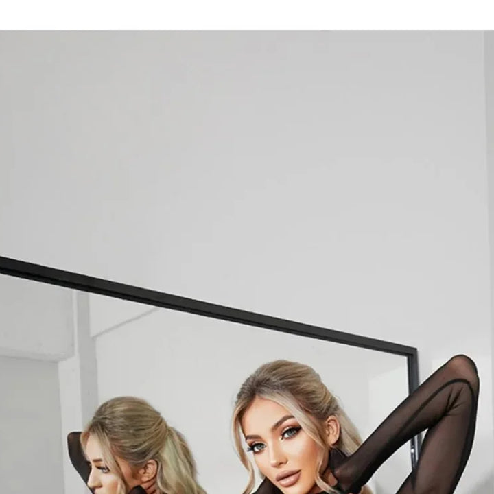 Women Latin Dance Body Top Black Mesh Conjoined Backless Cross Belt Pair It with Dance Dress Lingerie Training Performance