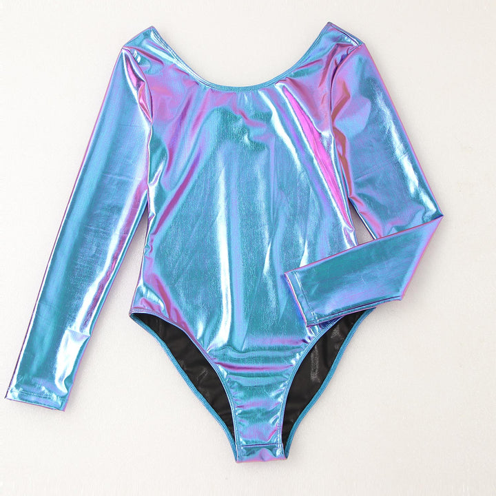 Women's Bodysuit for Adult Shiny Patent Leather Gymnastics Leotard Jumpsuit Long Sleeves Bodyuit Dancewear Rave Party Clubwear