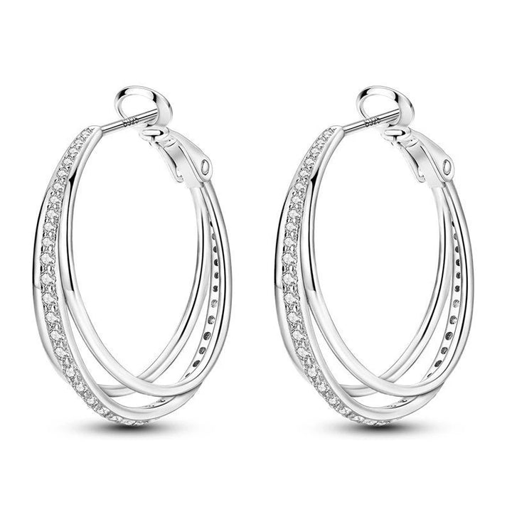 925 Sterling Silver Earring Round Shape Hoop Earrings Color Zircon Geometry Simple Jewelry Women Girl Evening Party Gifts