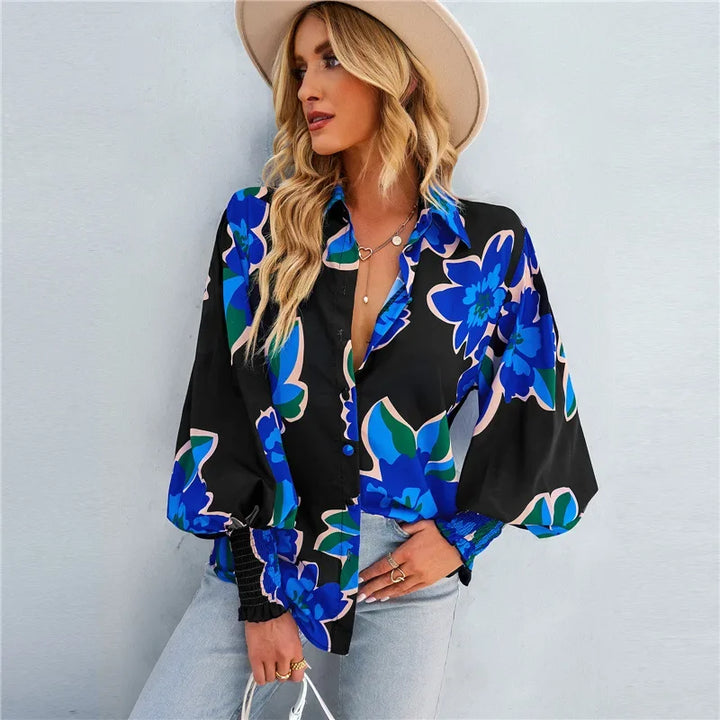 Fashionable Long Sleeve Printed Versatile Shirt For Women Autumn European And American Style Commuting Top With Button