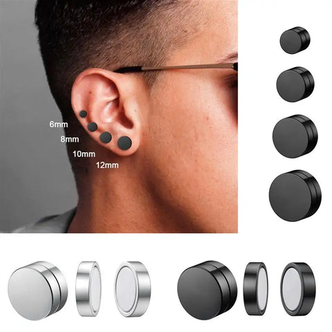 2pcs Round Circle Non Piercing Strong Magnet Magnetic Punk Mens Ear Clip Women Non Piercing Earrings 6/8/10/12mm