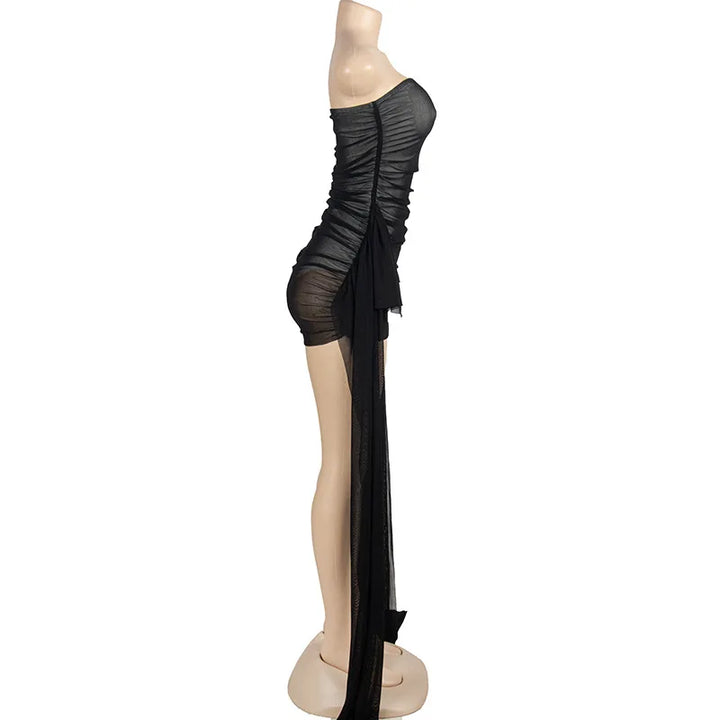 CM.YAYA Women Ribbon Strapless Mesh Mini Dress 2024 Fall Sleeveless Evening Sexy Club Party Evening High Street Dresses