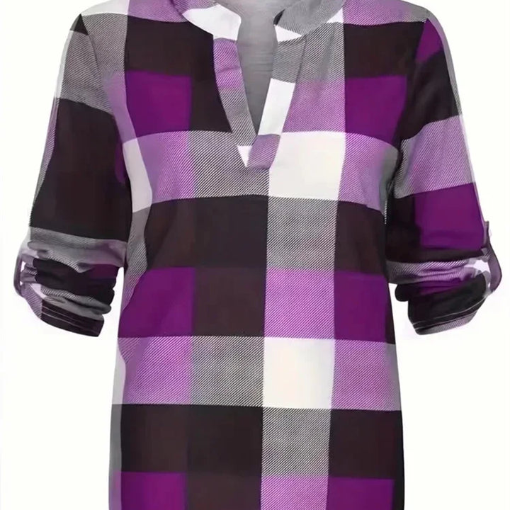 Women Spring Autumn Style Blouses Shirts Lady Casual Long Sleeve V-Neck Plaid Printed Blusas Tops