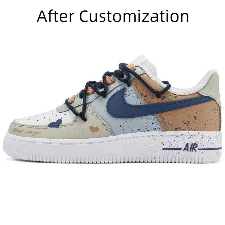 【Customize】Nike Air Force 1 Skateboarding Shoes Men Low-top Khaki/Blue Sneakers shoes CW2288-111