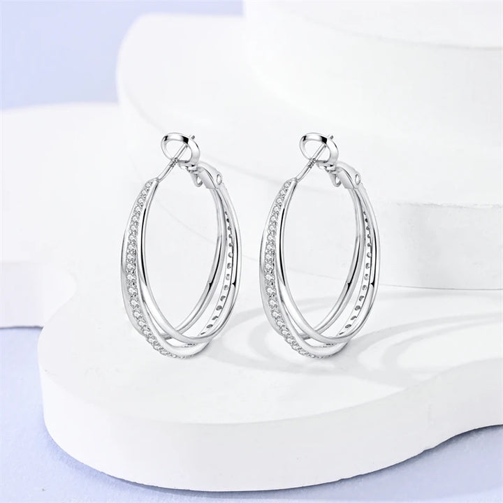 925 Sterling Silver Earring Round Shape Hoop Earrings Color Zircon Geometry Simple Jewelry Women Girl Evening Party Gifts