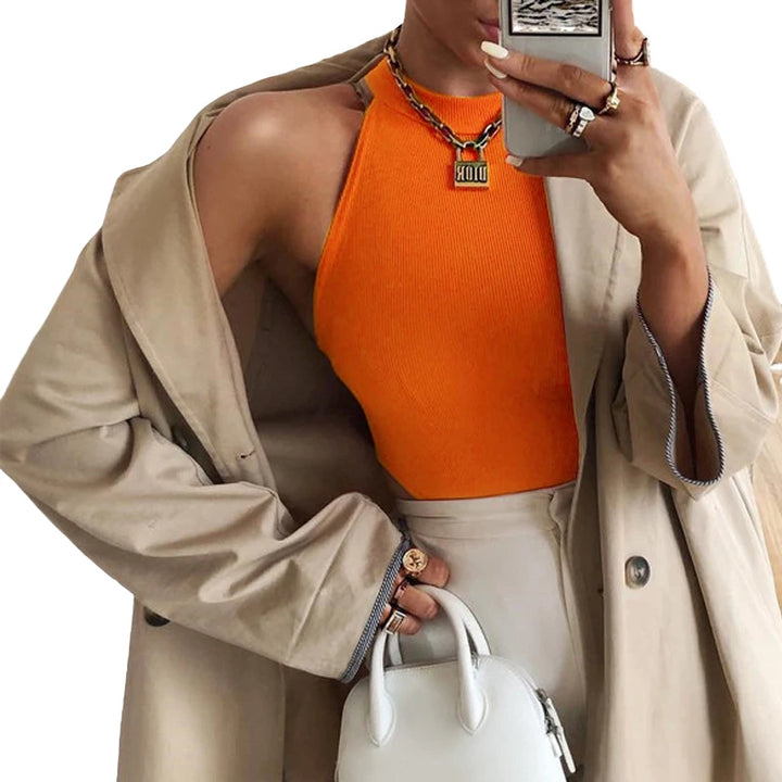 Female Solid Sleeveless Bodysuits Sexy Women Halter Bodysuits High Cut Bodycon Leotard Tops Summer Fashion Bottomed Tops