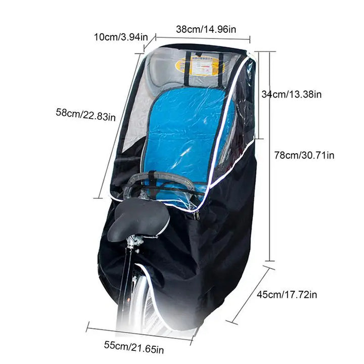 Bike Rear Child Seat Rain Cover Rain And Wind Cover For Bike Child Seat Windproof & Breathable With Transparent Window