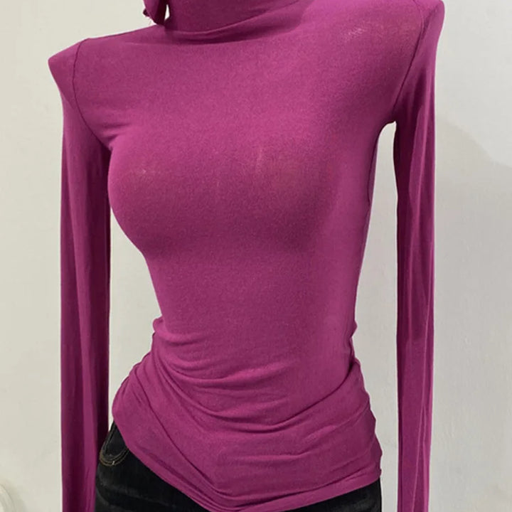 Thin Soft American Long Sleeve T-shirt High Stacked Neck Tight Perspective Bottom Shirt Women's Slim Fit Tops Sexy Streetwear