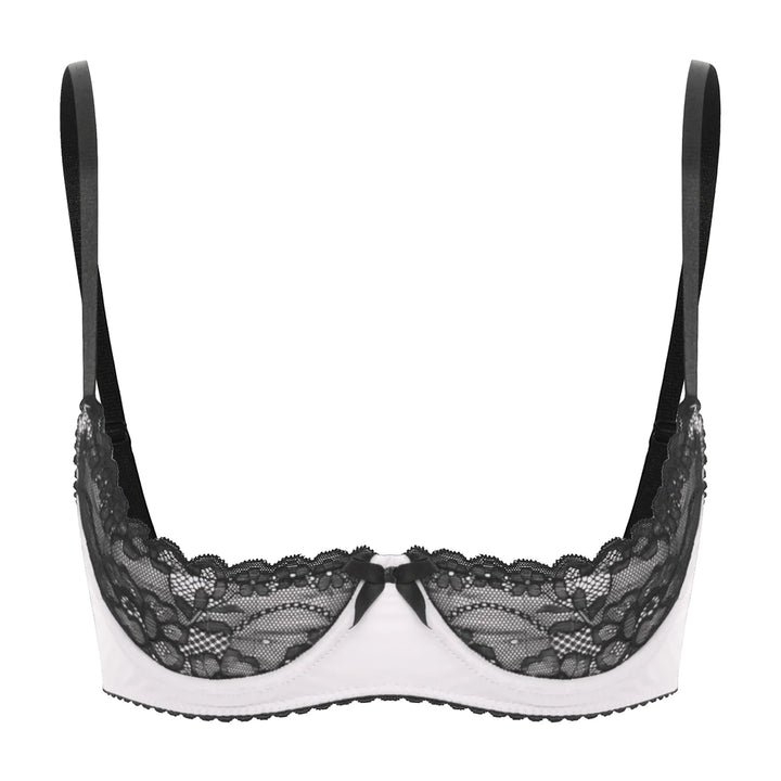 Sexy Lace Bra Women's Lingerie Underwire Half Cup Push Up Brassiere Hot Bra Underwear Bare Exposed Breast Underwire Brassiere