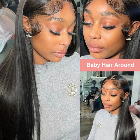 30 40 inch 250 Density Straight 13x4 13x6 HD Transparent Lace Natural Color Brazilian Human Hair Wig For Women Frontal Lace Wig