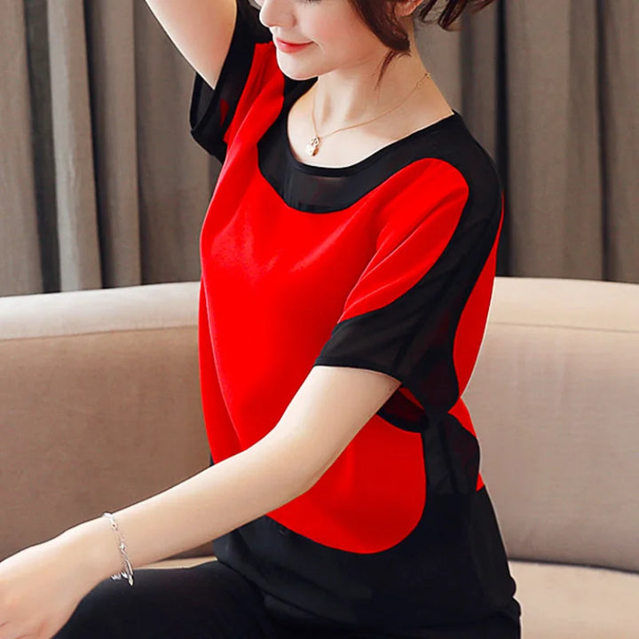 Summer Casual Blouse Women Fashion Loose Office-Lady Shirts Solid Short O-Neck Batwing Sleeve Blouses Elegant Blusas 3397