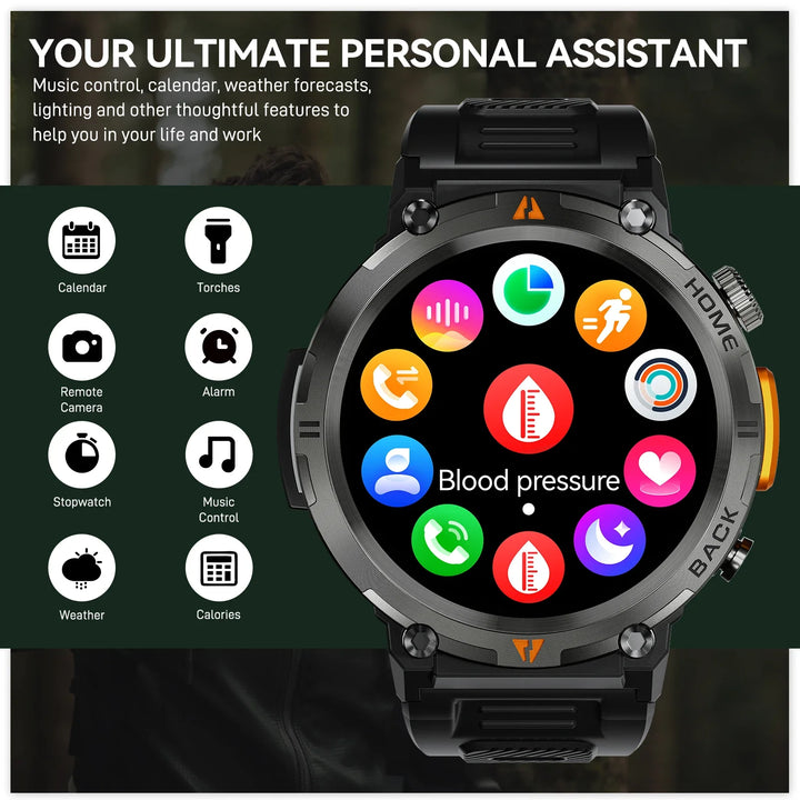 EIGIIS New Bluetooth Call Smart Watch Men Full Touch Screen Health Monitor Clock With Flashlight Men SmartWatch For ios  Android