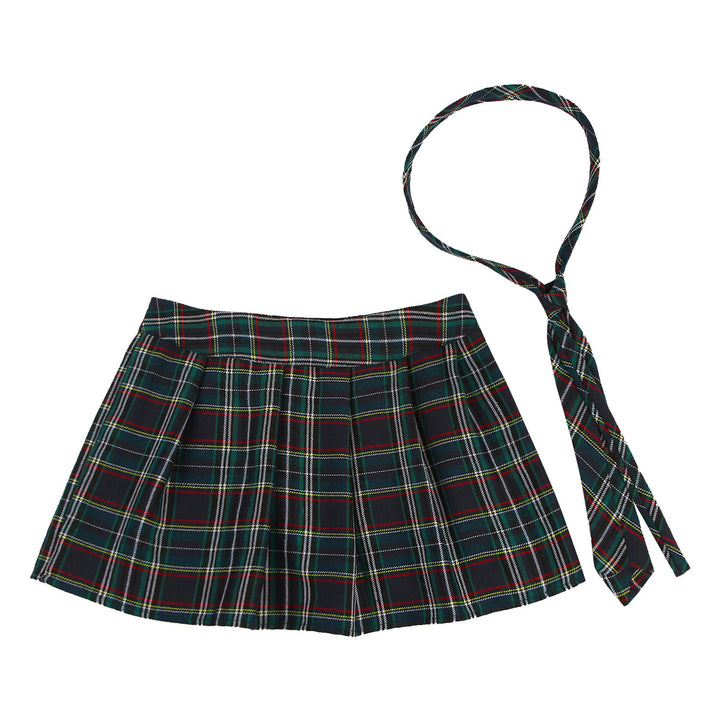 Womens Plaid Pleated Skirts With Necktie Harajuku Mini Japanese Preppy Schoolgirls Uniforms Kawaii Skirts Ladies Cosplay Costume