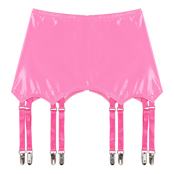 Womens Garters Suspender Belt Skirts Ladies Wet Look Patent Leather Garters with Metal Clips Clubwear Costume Underwear