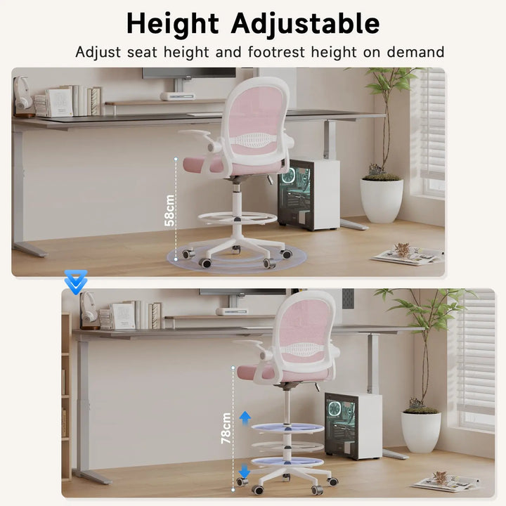 naspaluro Drafting Chair Tall Office Chair Ergonomic Desk Chair Swivel Painting Chair Adjustable Footrest Ring for Office Home