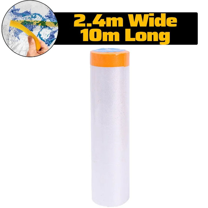 10/30m Disposable Cuttable Dust Film Self-adhesive Dustproof Film Plastic Paint Drop Cloth Sheeting Roll Pre-Taped Masking Films